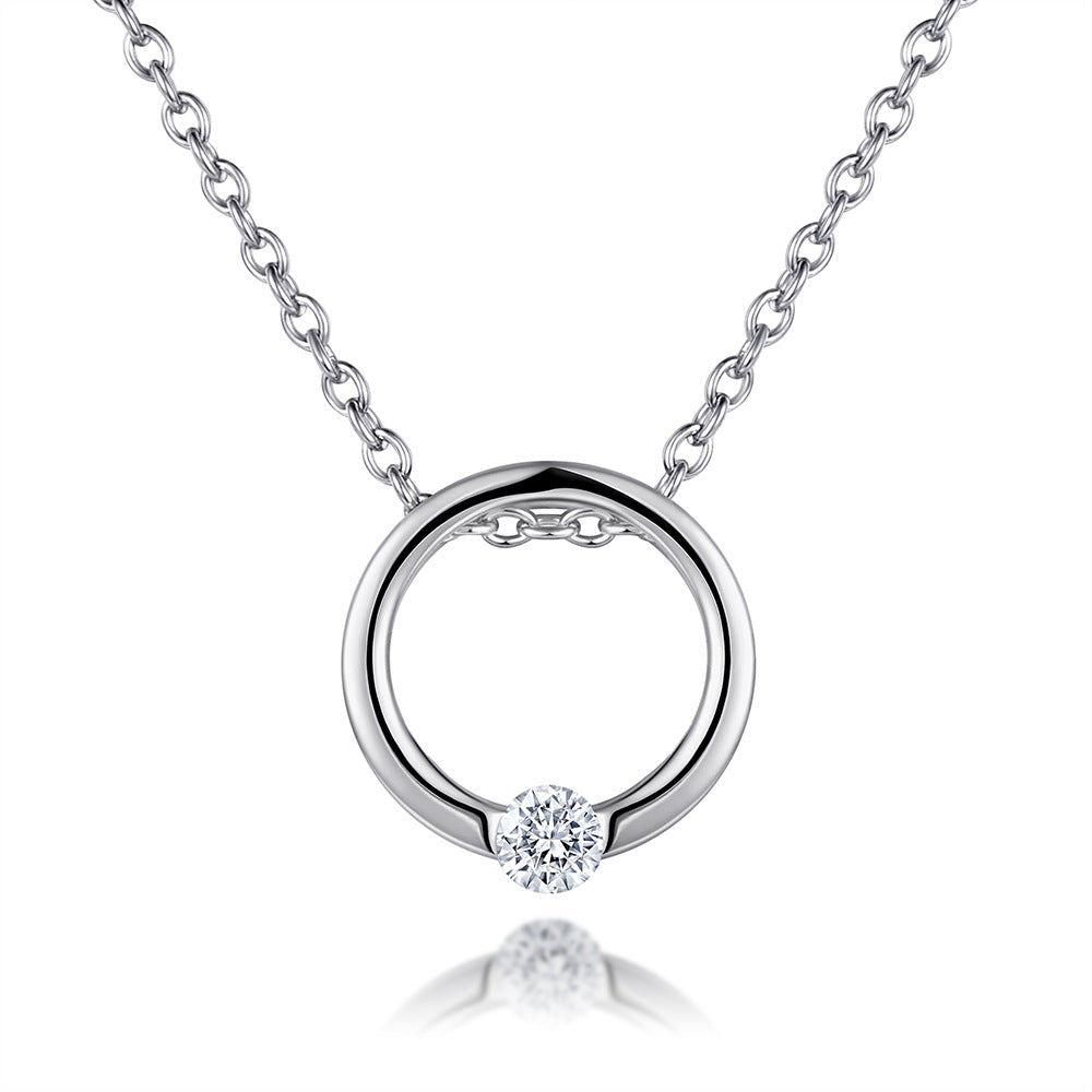 S925 Silver Cross Key Heart Zircon Pendant Necklace