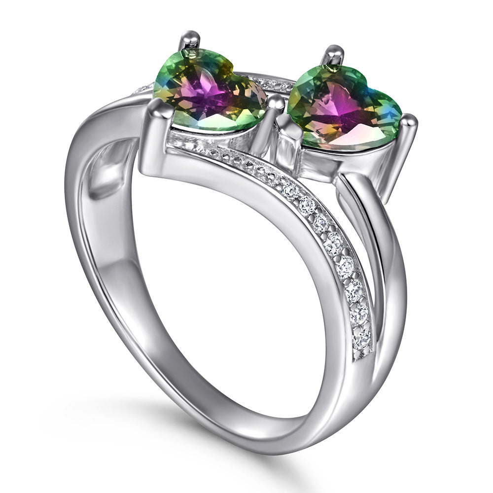 925 Silver Double Heart Halo