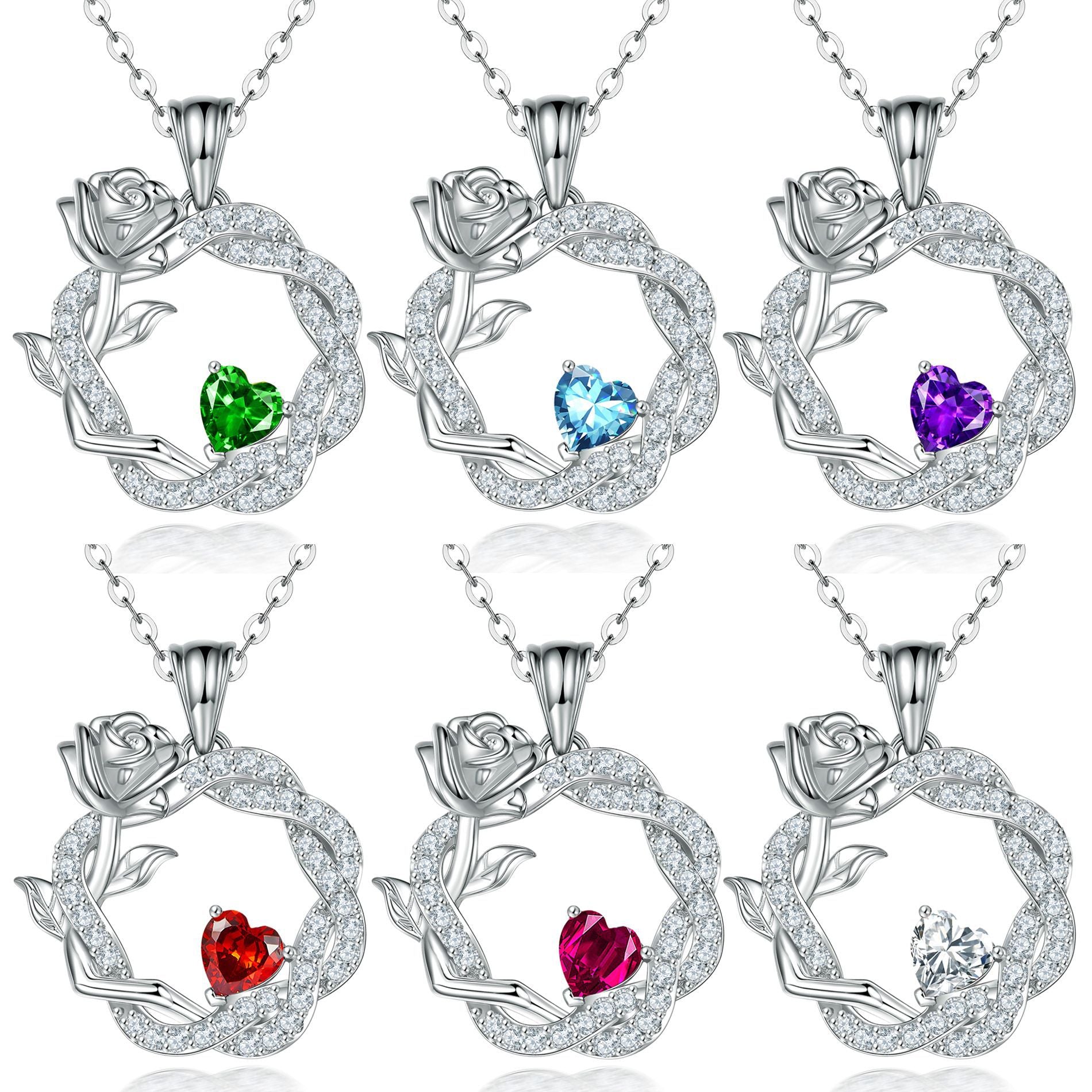 S925 Silver Rose Gemstone Pendant Necklace