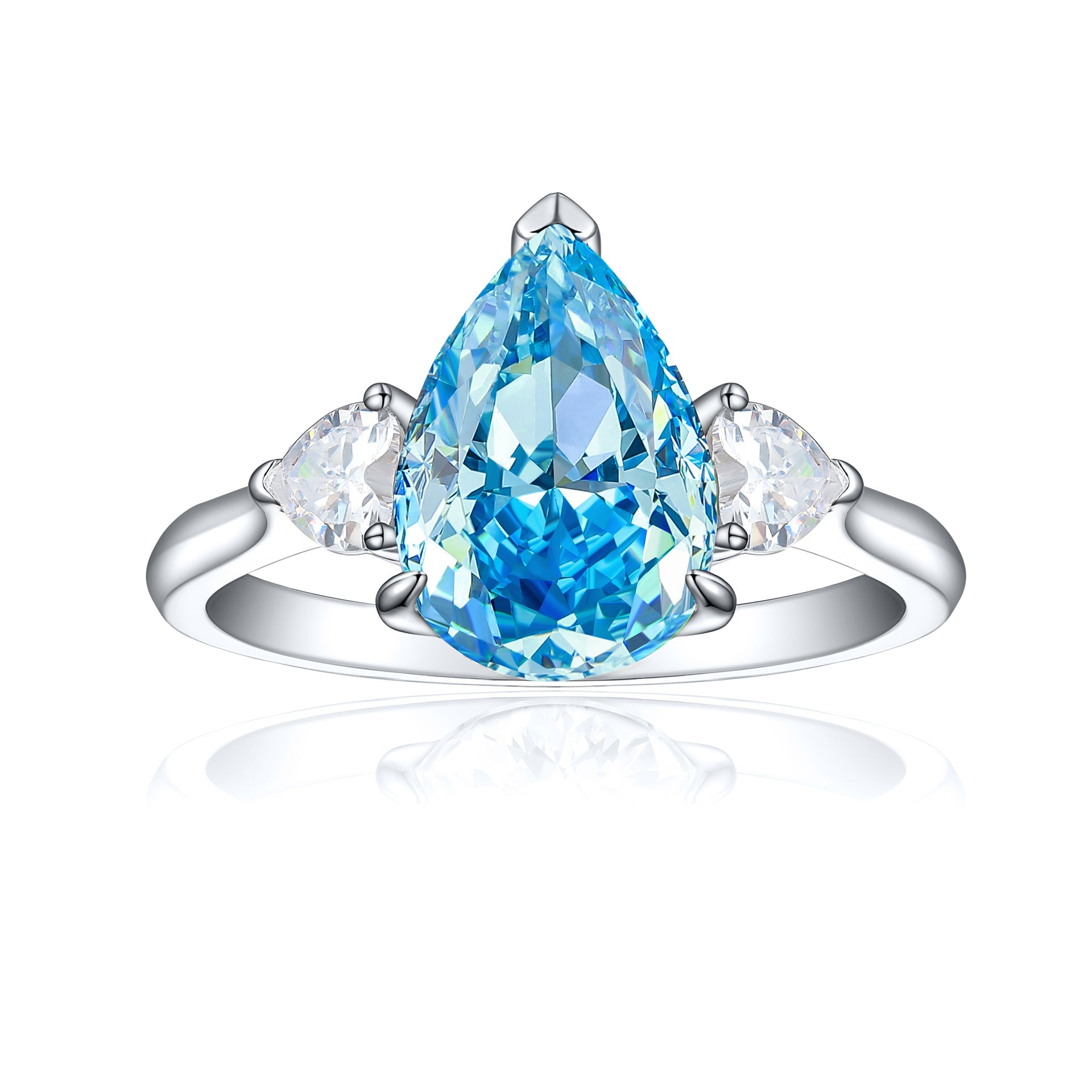 925 Silver 4ct Teardrop Flame Ice Ring