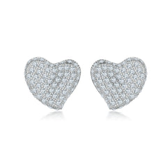 925 Silver Full Halo Heart Studs