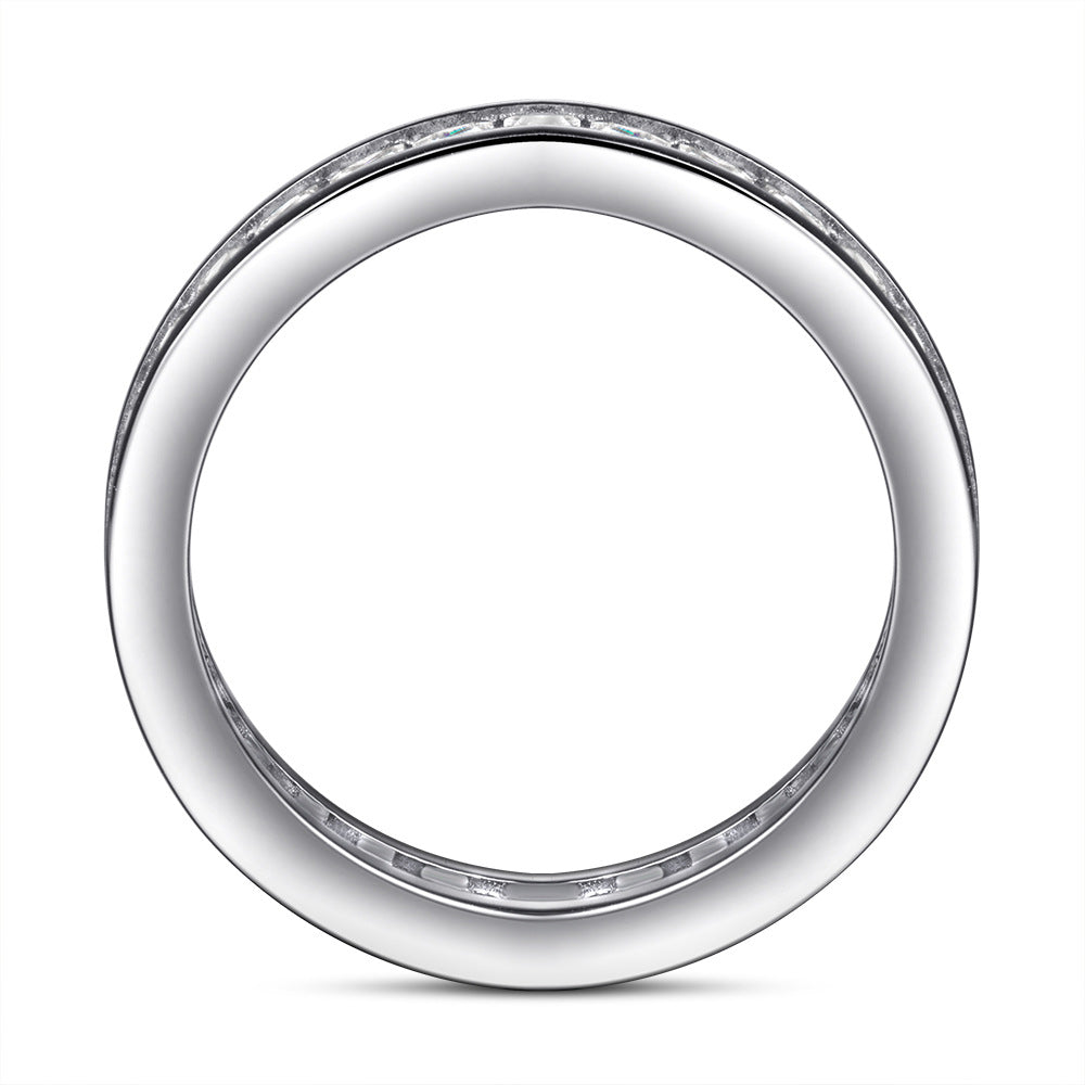 Square T-Bar Wedding Ring – Full Diamond Sterling Silver