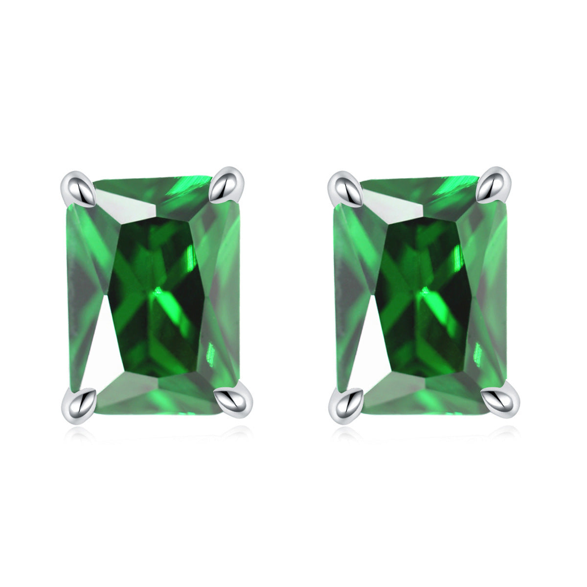 925 Silver Rectangle Birthstone Earrings