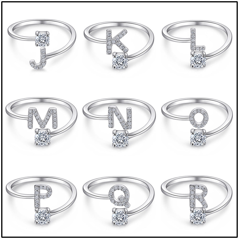 925 Silver Adjustable Letter Ring