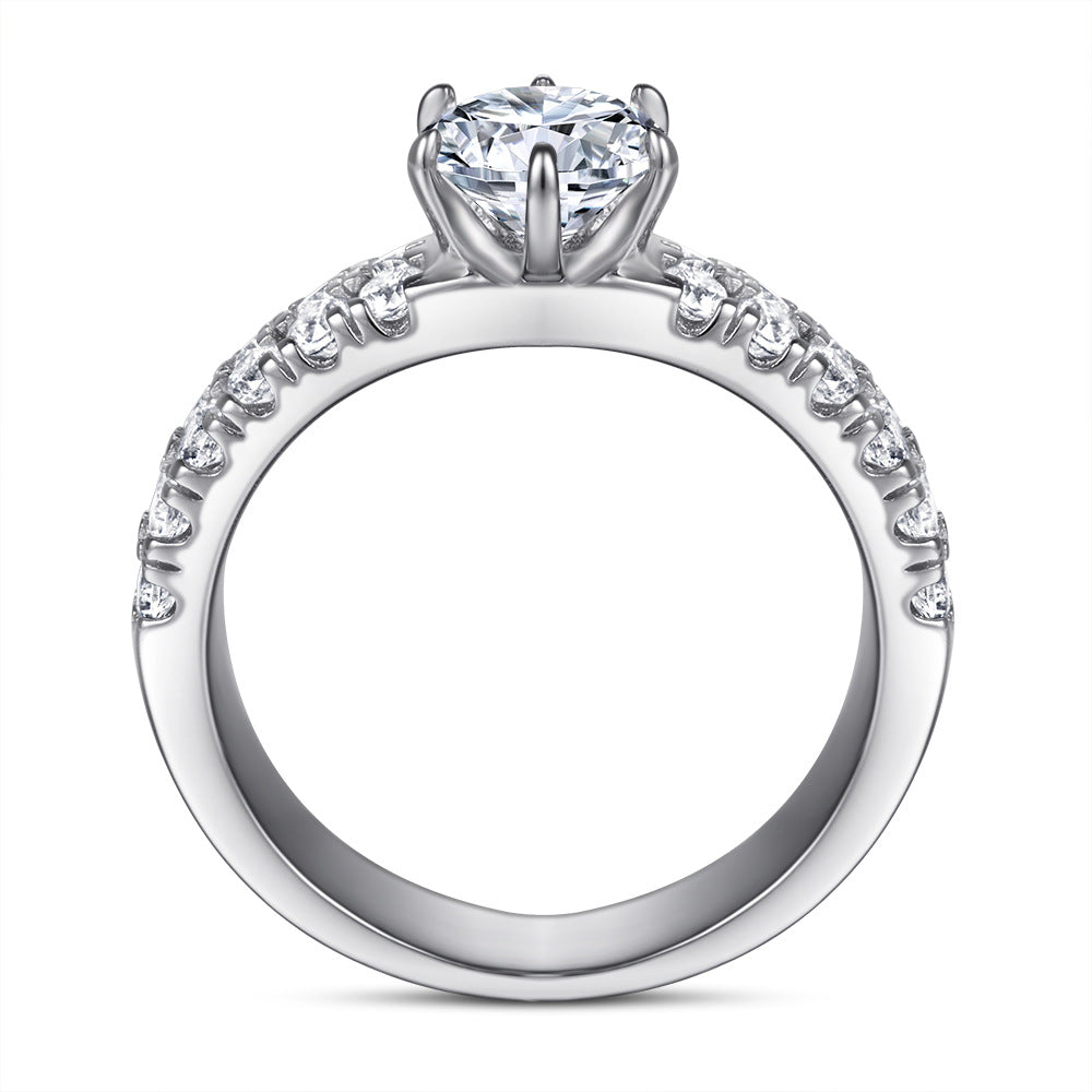 925 Silver Double Row Six-Prong Ring