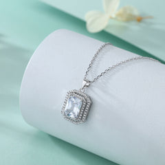 S925 Silver Rectangular Zircon Pendant Necklace