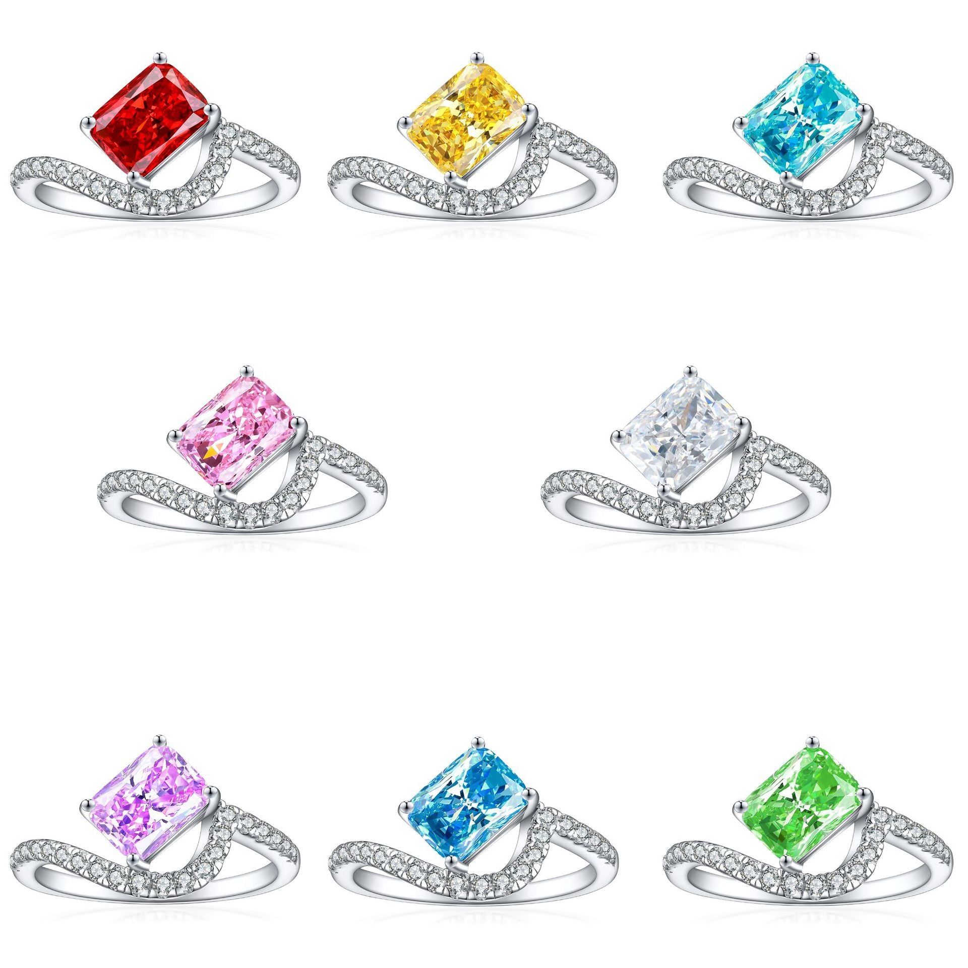 925 Silver 1.5ct Square Flame Ice Ring