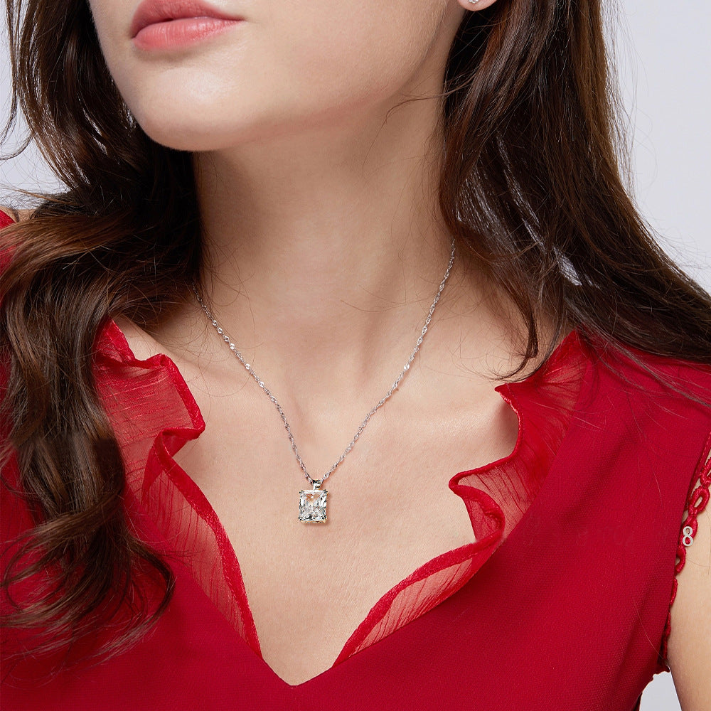 S925 Silver Rectangular Zircon Necklace