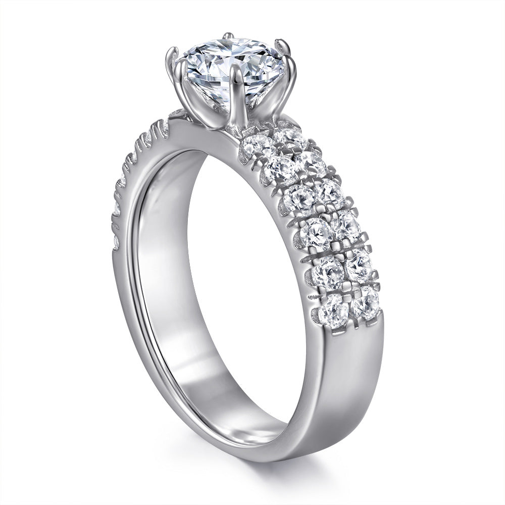 925 Silver Double Row Six-Prong Ring