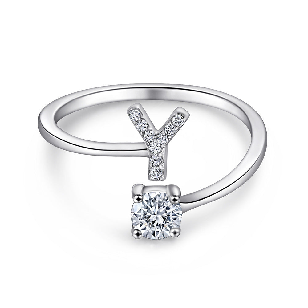 925 Silver Adjustable Letter Ring