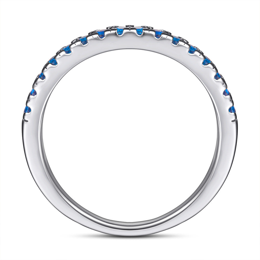 925 Silver Half Pavé Blue CZ Band