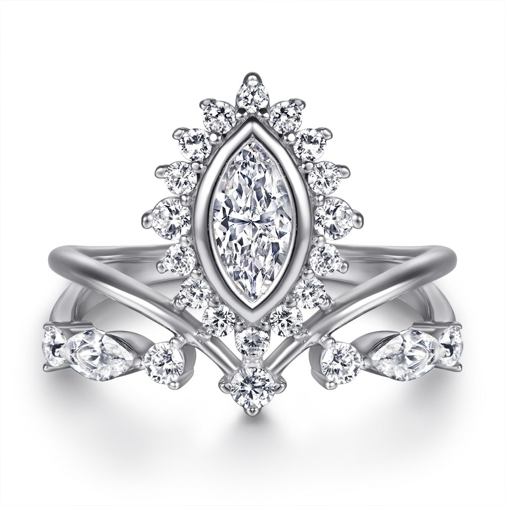 925 Silver Sunflower Earrings Crown Ring Necklace Set