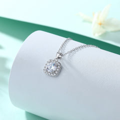 S925 Silver Square Zircon Pendant Necklace
