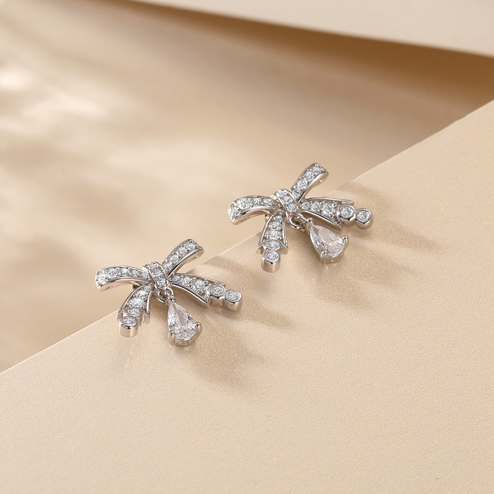 S925 Bow Earrings - Luxe Silver Drops