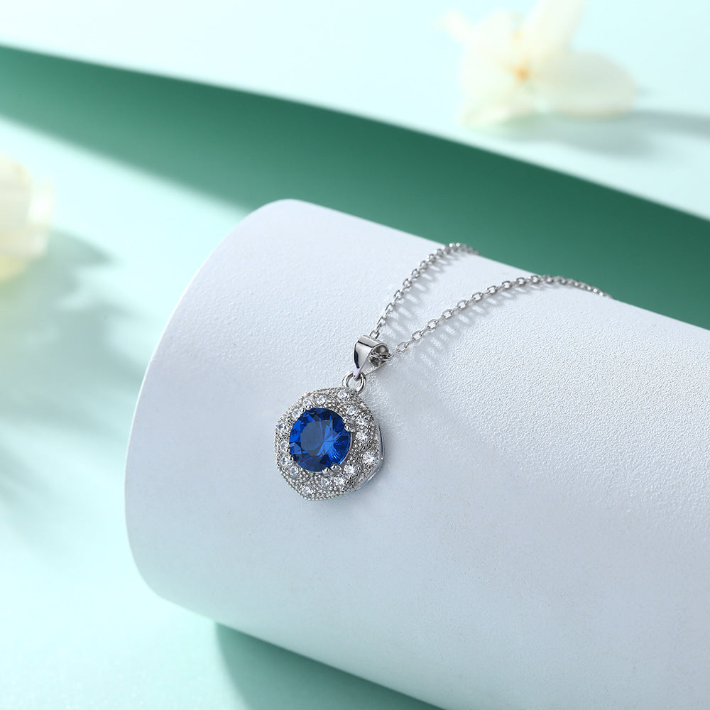 S925 Silver Blue Zircon Pendant Necklace