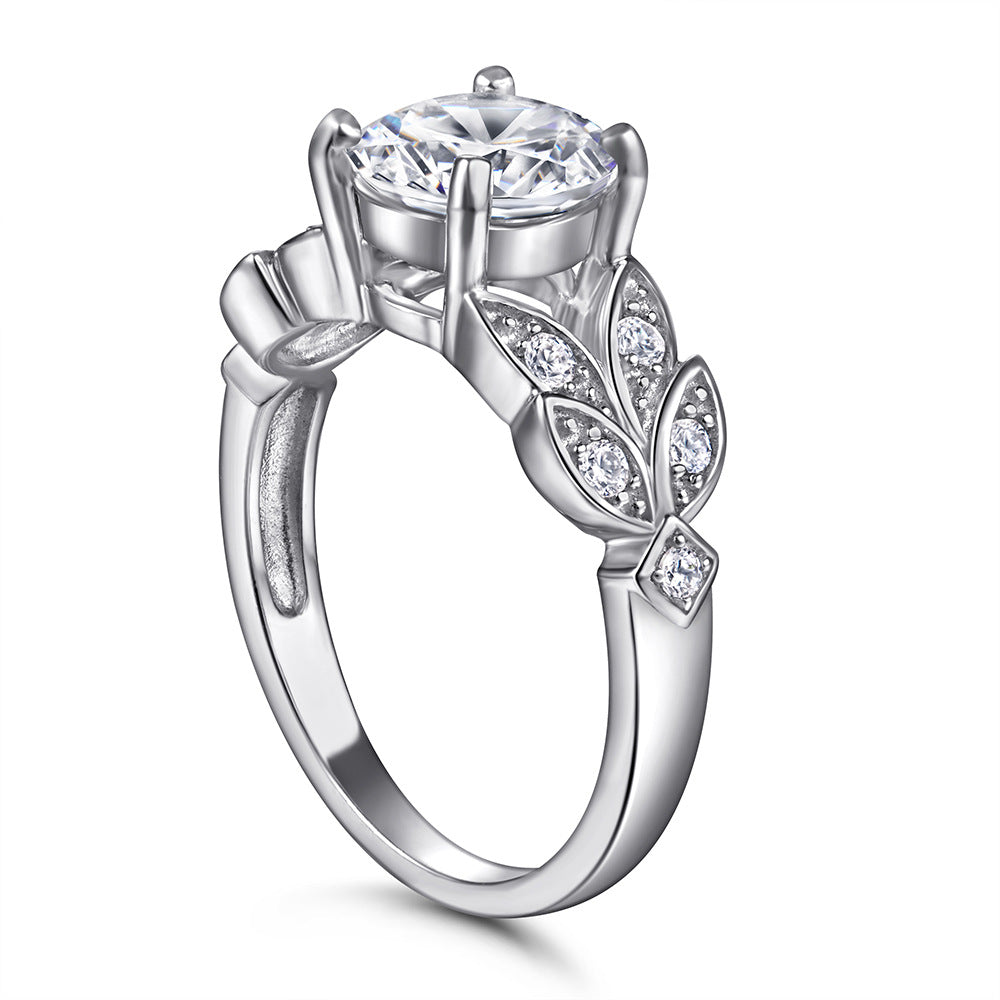 Vintage Leaf Design Zircon Ring