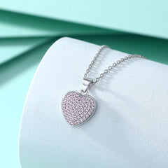 S925 Silver Pink Zircon Heart Necklace
