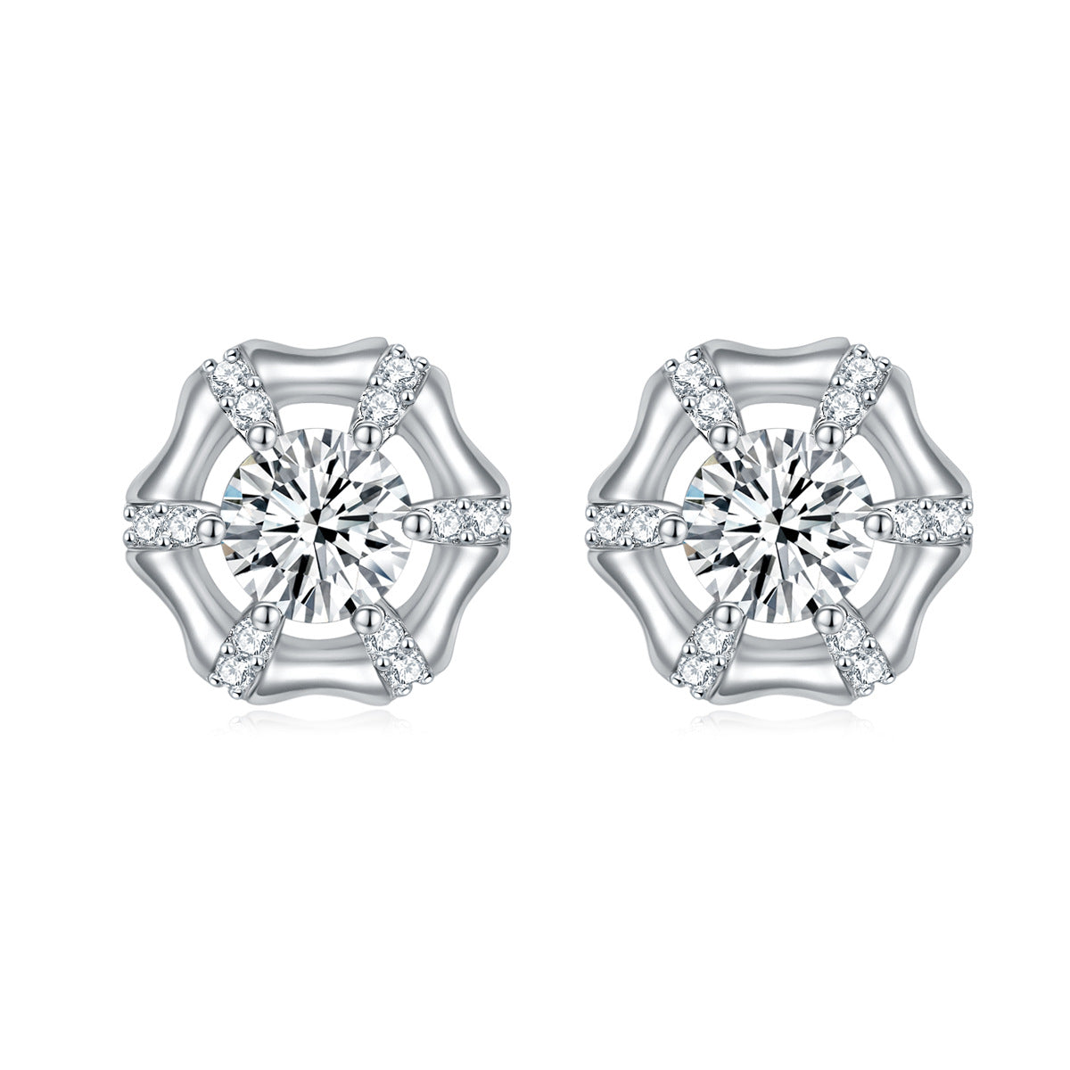 S925 Silver Heart Zircon Stud Earrings