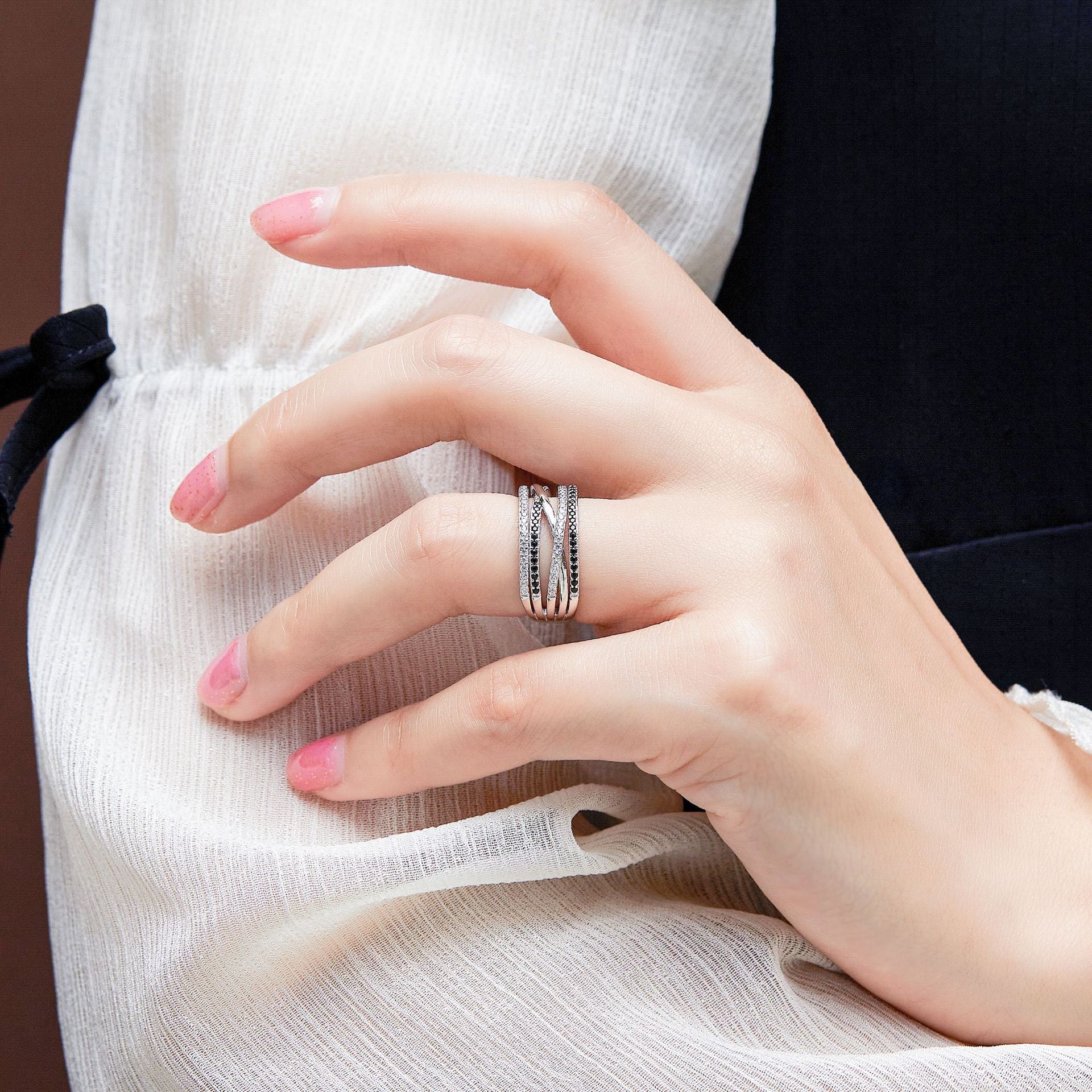925 Silver 5-Row Cubic Zirconia Ring