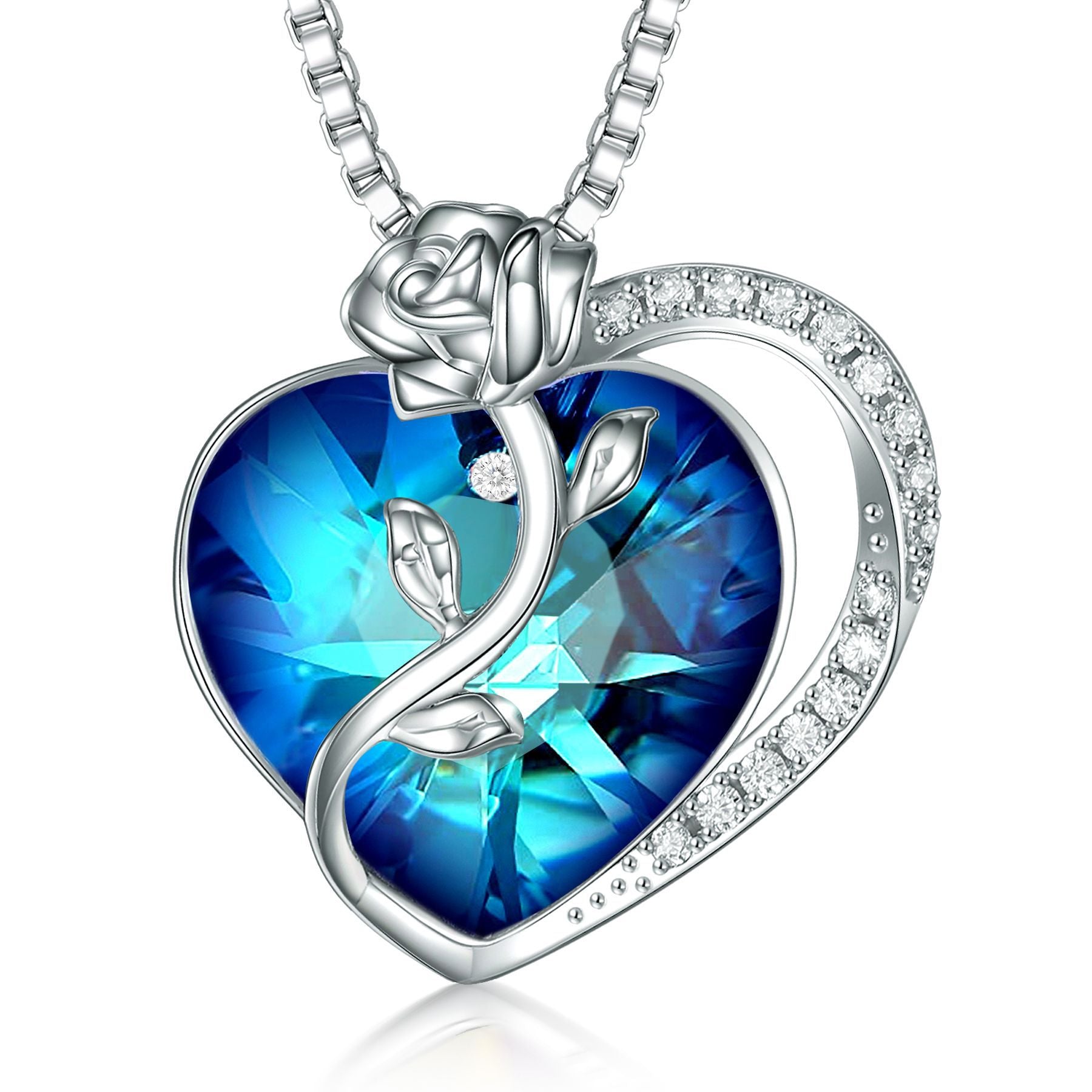 S925 Silver Rose Ruby Heart Necklace