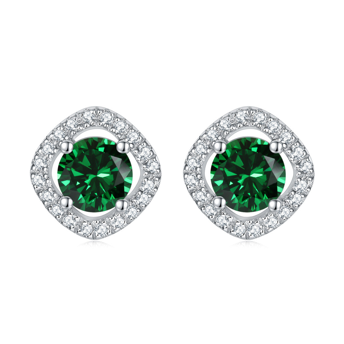 925 Silver Square Halo Earrings