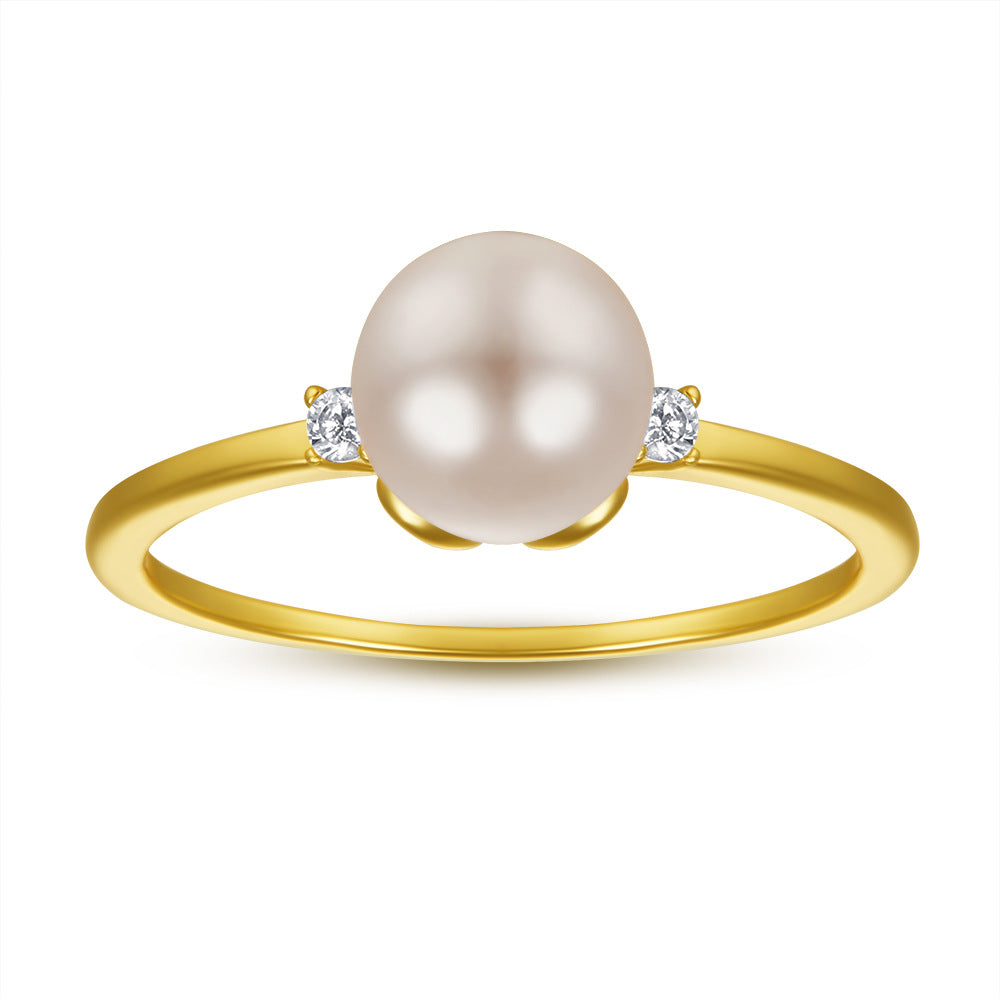 S925 Gold Plated Pearl Ring - Dainty Index Finger