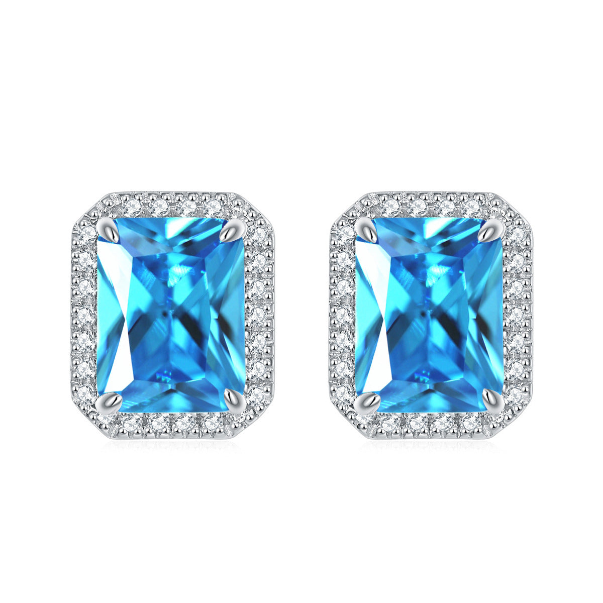925 Silver Rectangle Halo Studs