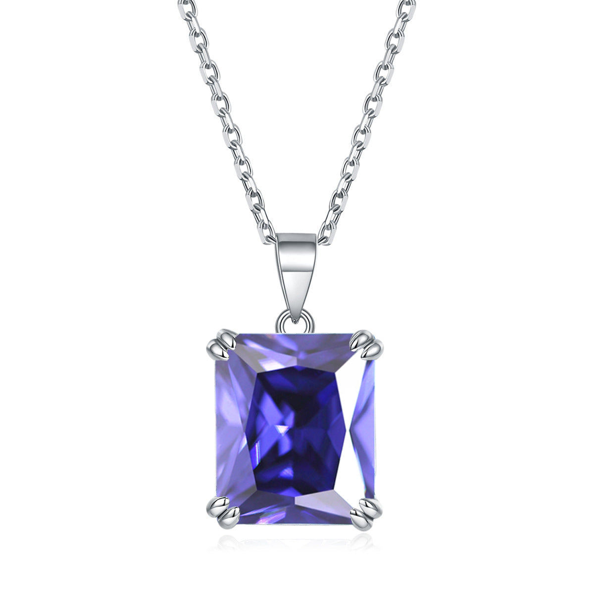 S925 Silver Rectangular Zircon Necklace