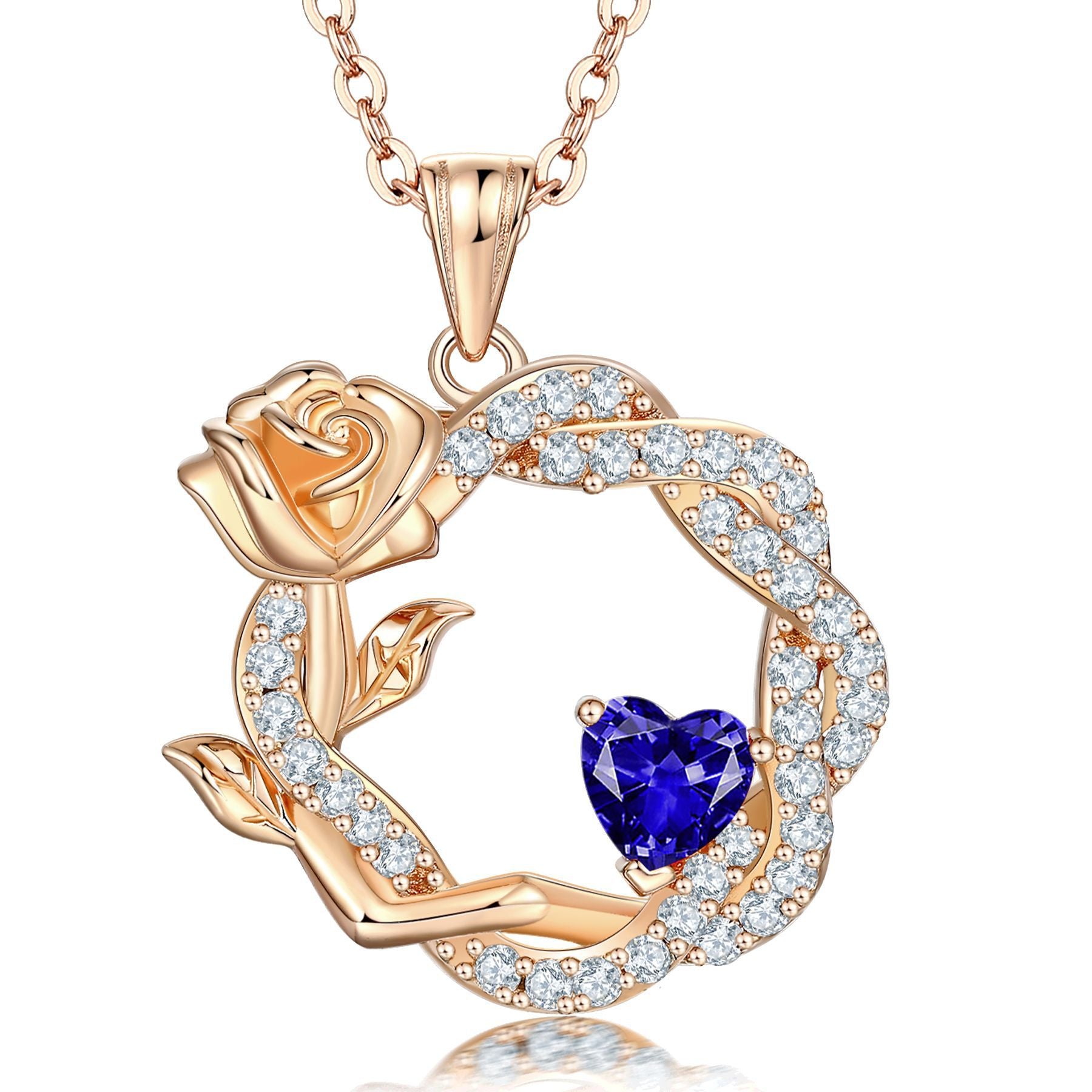 S925 Silver Rose Gemstone Pendant Necklace