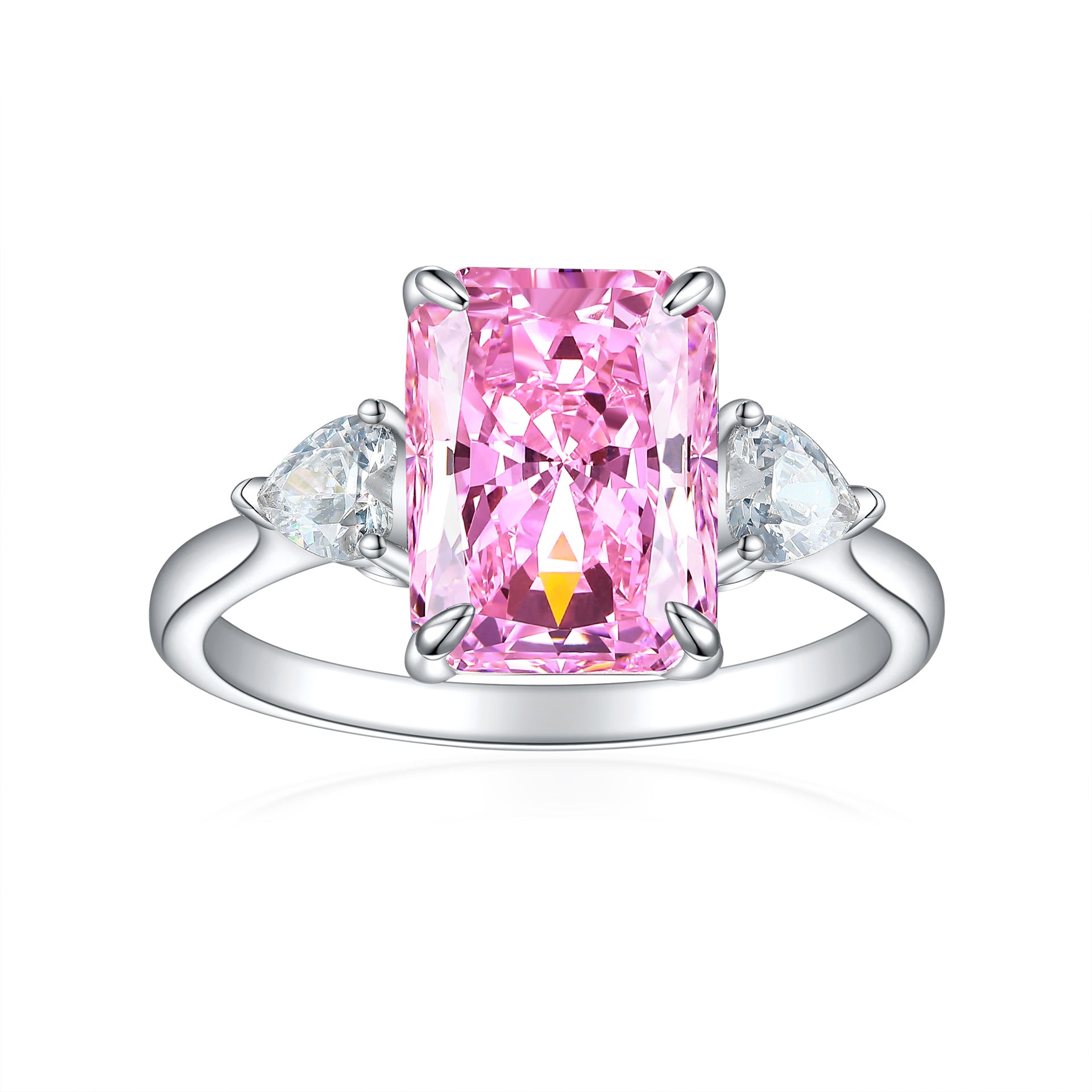 S925 Silver Flame-Cut Heart Ring - 8x11mm CZ