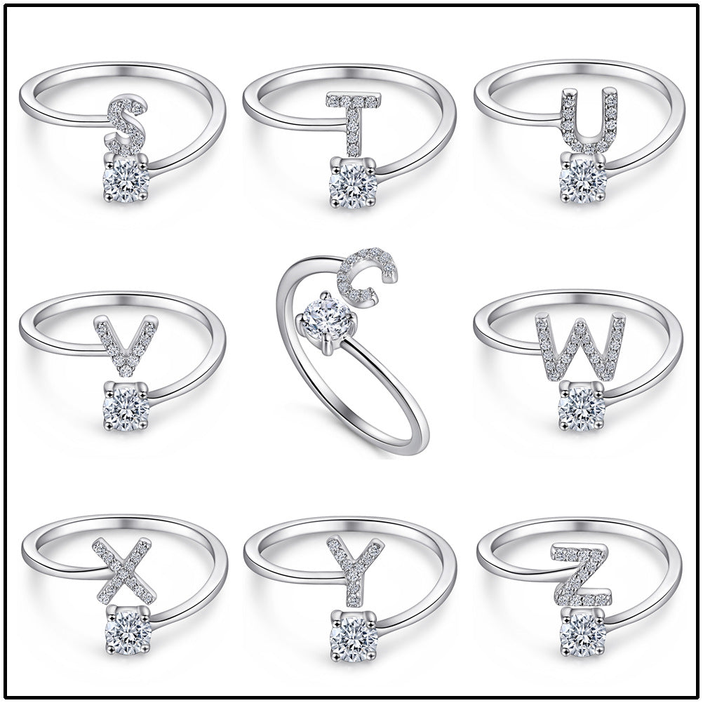 925 Silver Adjustable Letter Ring