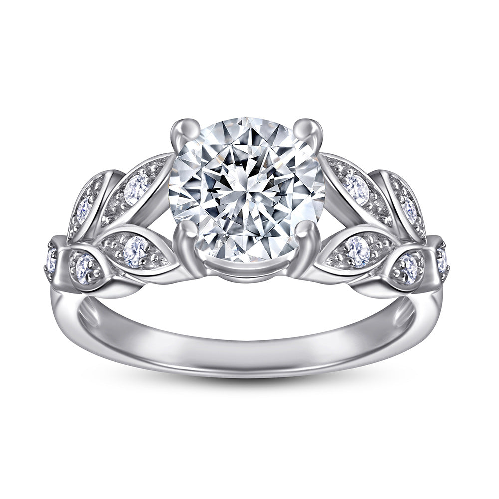 Vintage Leaf Design Zircon Ring