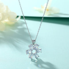 S925 Silver Floral Oval Zircon Necklace