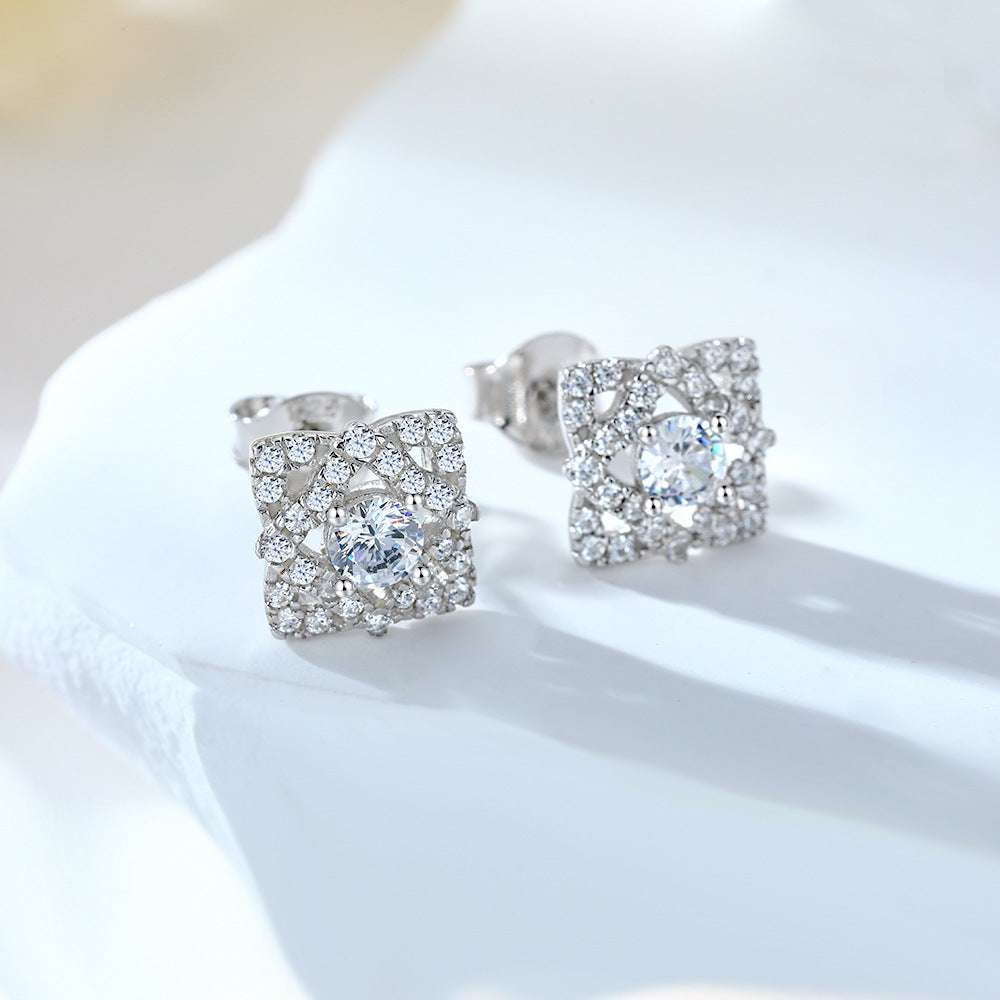 925 Silver Clover Ring Square Earrings Diamond Necklace