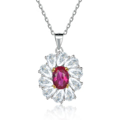 S925 Silver Red Zircon Flower Necklace