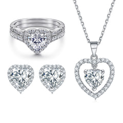 925 Silver Heart Ring Heart Necklace Earrings Jewelry