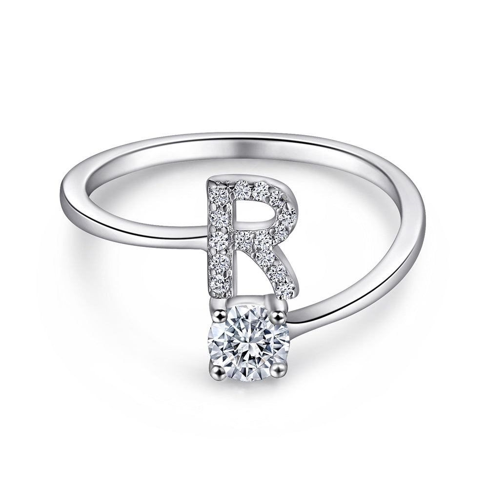 925 Silver Adjustable Letter Ring
