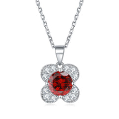 S925 Silver Floral Gemstone Four-Leaf Clover Necklace