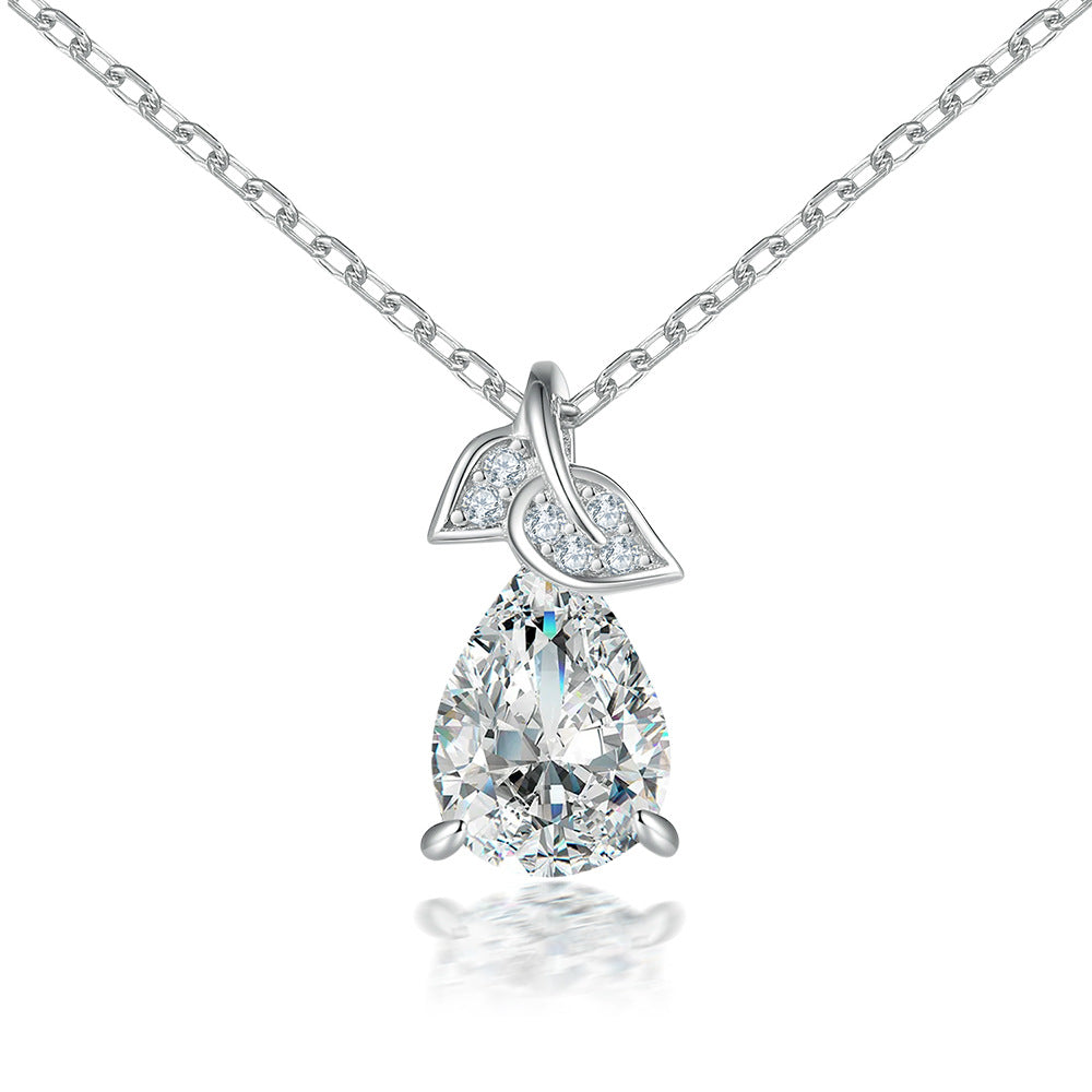 S925 Silver Pear Leaf Pendant Necklace