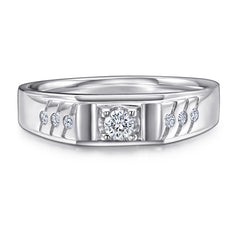 S925 Men's CZ Wedding Ring - Handcrafted Silver