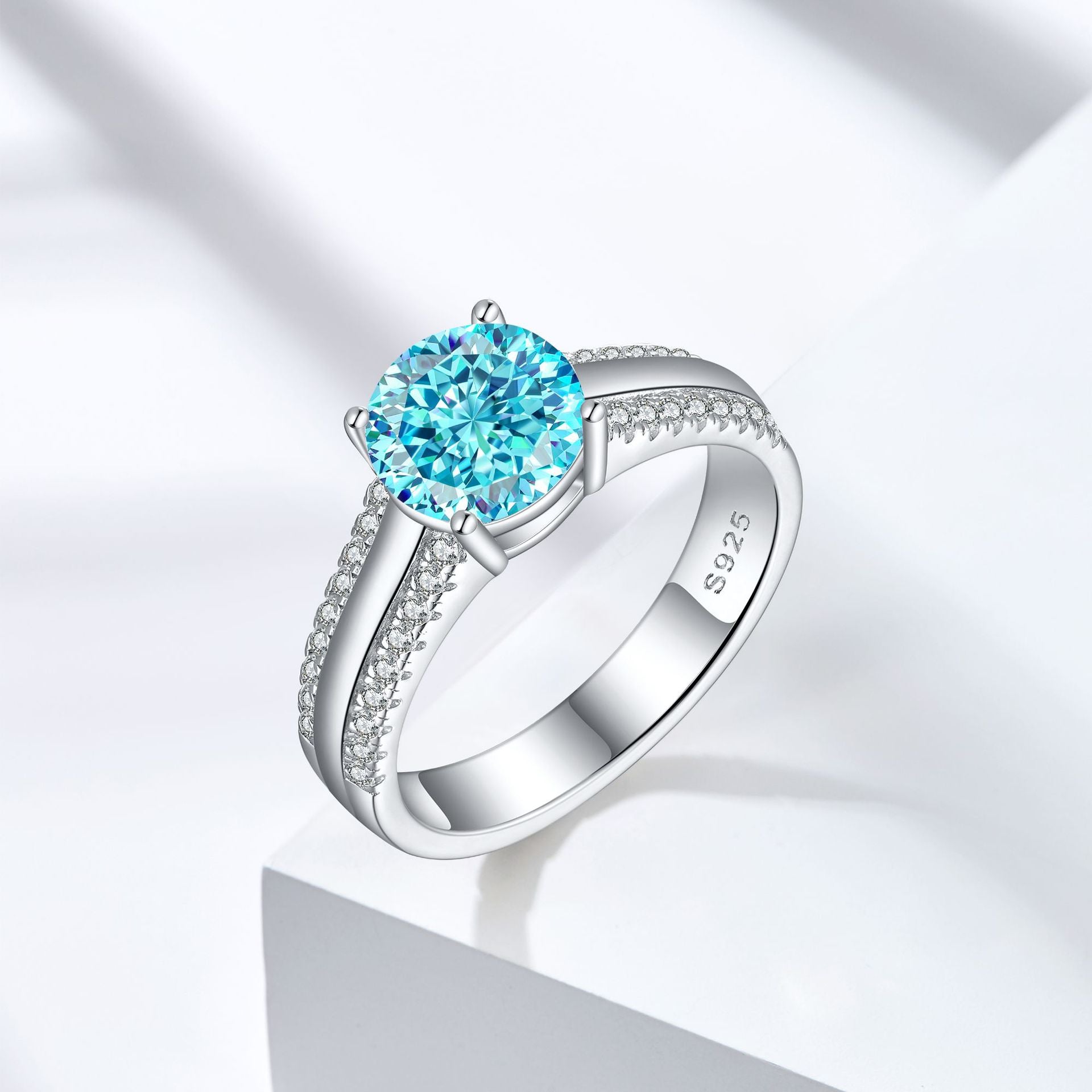 925 Silver 2ct Half Band Flame Ice Ring