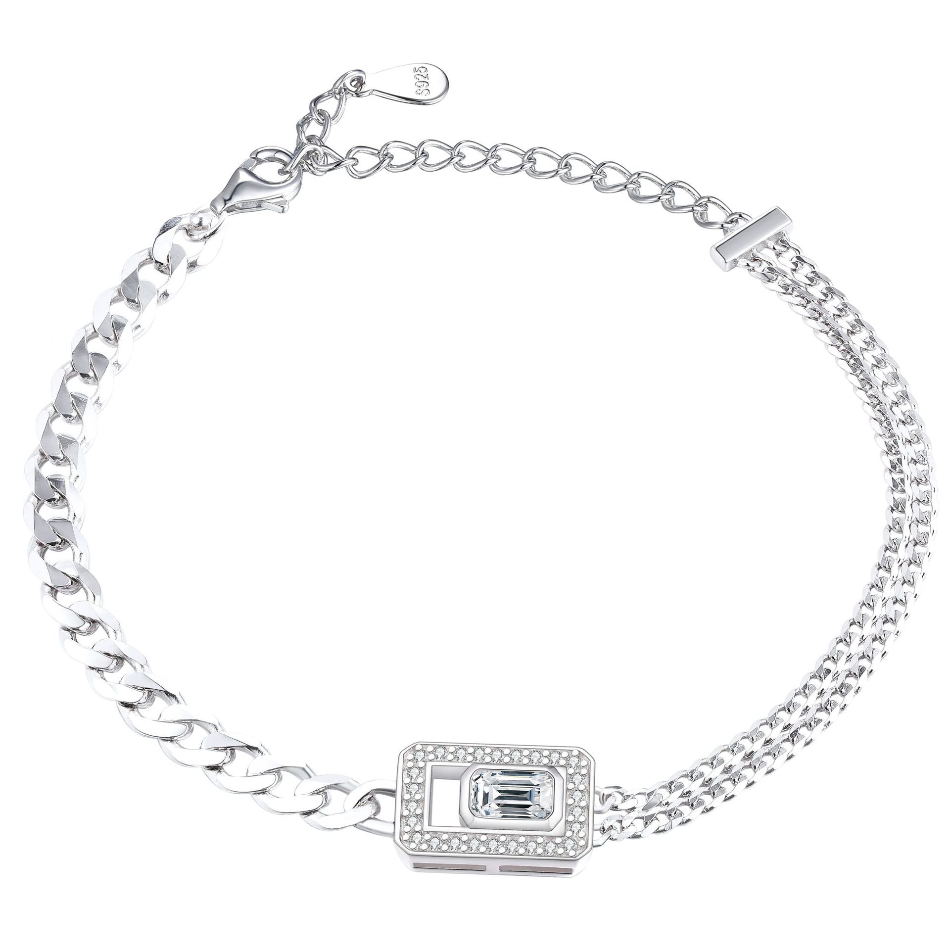 925 Silver Hollow Square Ring Tassel Earrings Square Necklace Bracelet