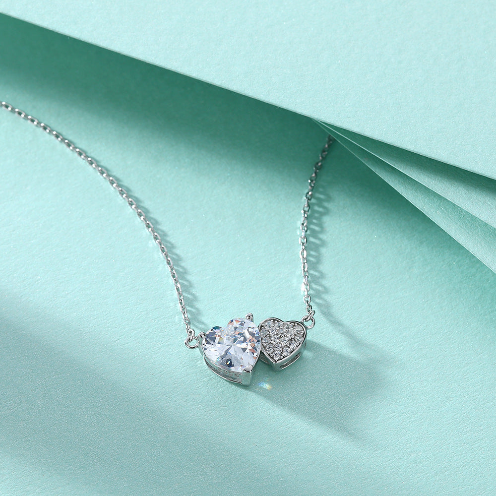 S925 Silver Double Heart Zircon Necklace