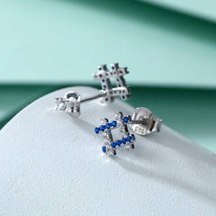 S925 Silver Blue Zircon Geometric Stud Earrings