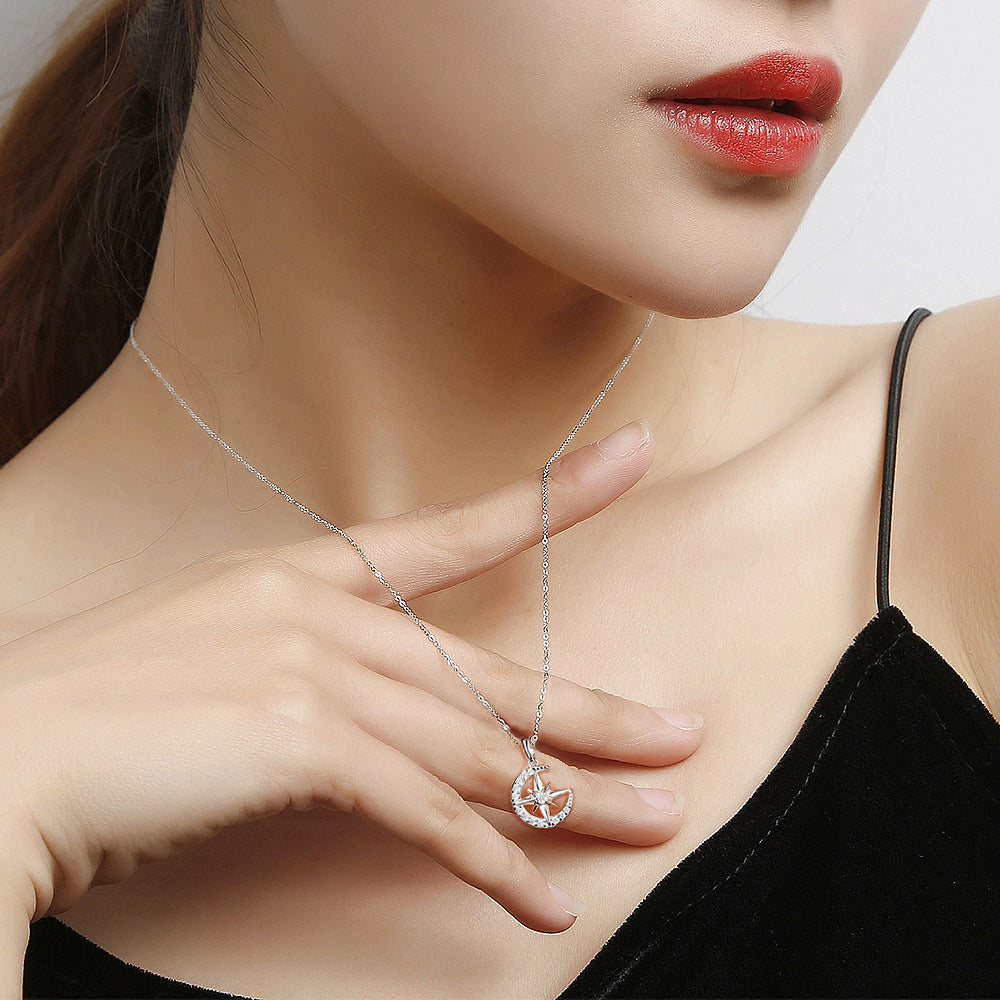 S925 Silver Hexagram Star Moon Zircon Necklace