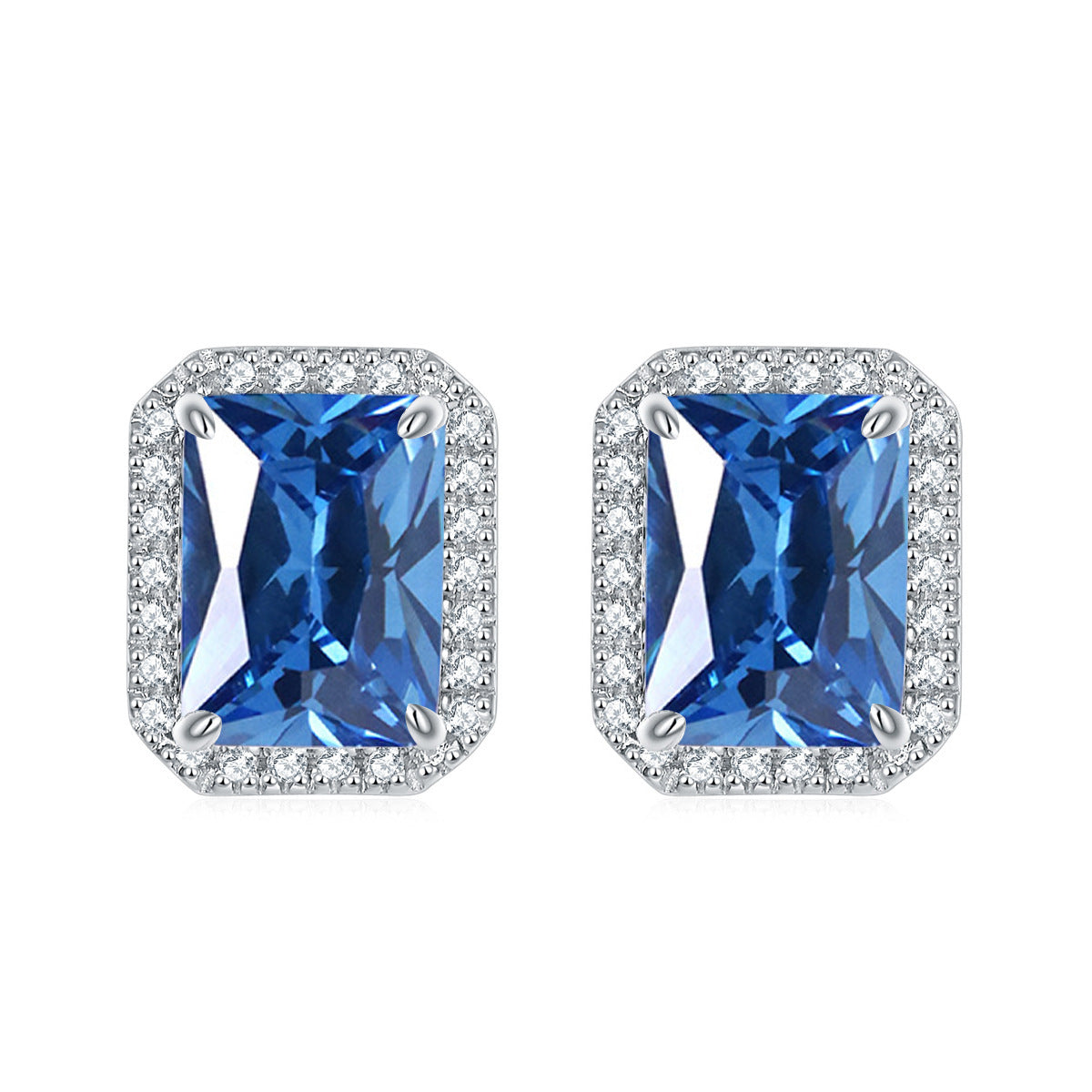 925 Silver Rectangle Halo Studs