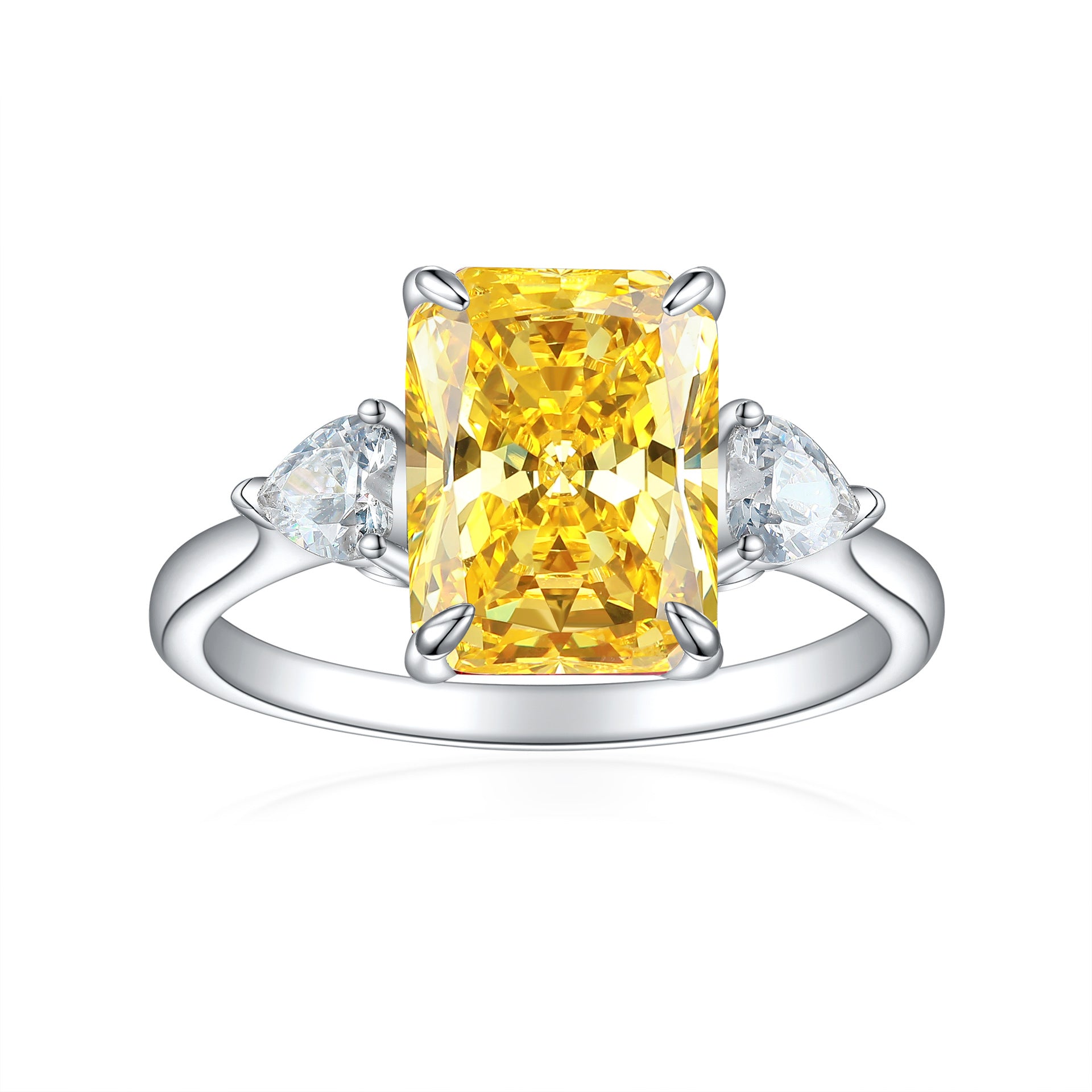 S925 Silver Flame-Cut Heart Ring - 8x11mm CZ