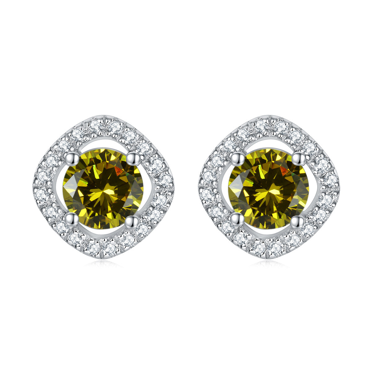 925 Silver Square Halo Earrings