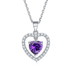 S925 Silver Ruby Heart Zircon Necklace