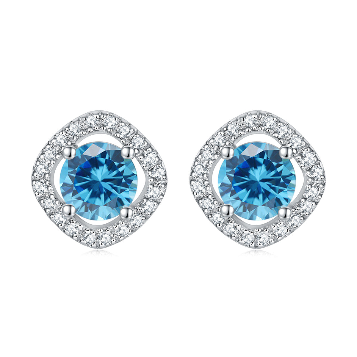 925 Silver Square Halo Earrings